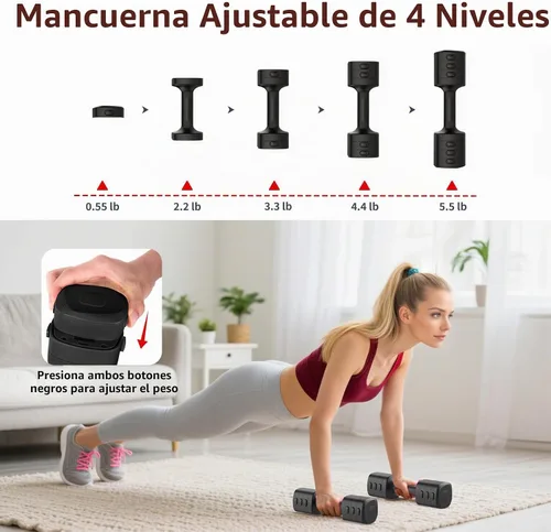 Vista 3 de 2-in-1 Adjustable Dumbbell Set, 4-Level Weights for Women Negro