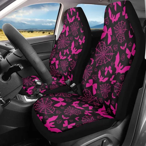 Vista 10 de Bulopur Fundas para asientos de coche negras y blancas con forma de murciélago, protector de asiento de coche universal, accesorios de coche