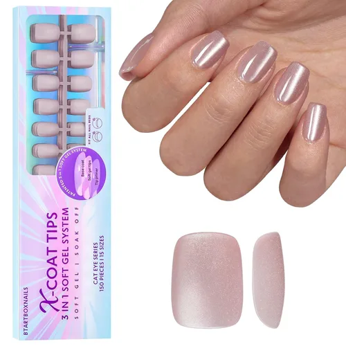 Vista 24 de BTArtboxnails XCOATTIPS - Punta francesa blanca a presión, cuadrado L, purpurina rosa Lamp-Curable 4-Week Wear, Salon Quality Value at Home