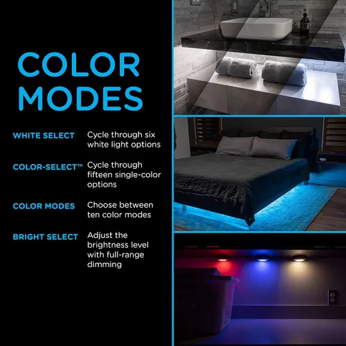 Vista 3 de Enbrighten Spectrum LED Pucks, 3 discos, multicolor o blanco, regulable, luces debajo del mostrador, luces debajo del gabinete, luces de disco