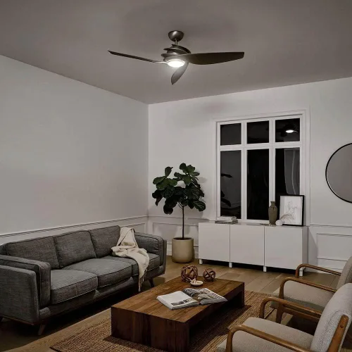 Vista 7 de KICHLER 300700NI Ventilador de techo con 3 aspas plateadas con luz de 17 vatios, níquel cepillado, 60