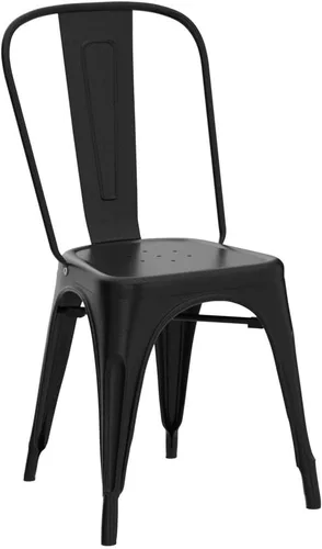 Vista 5 de Flamaker Sillas de comedor de metal para uso en interiores y exteriores, sillas laterales apilables con respaldo para cocina industrial, sillas Negro