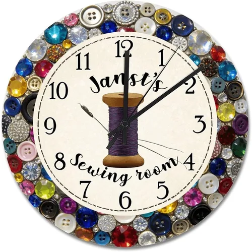 Vista 11 de ArogGeld Reloj de pared personalizado para sala de costura, botón de joya de color, 10 pulgadas, reloj de sala de manualidades, funciona