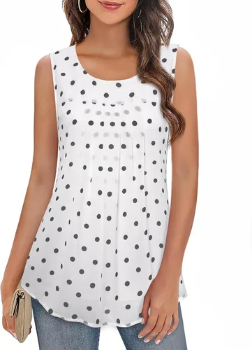 Vista 60 de Timeson - Camiseta de gasa sin mangas, blusa tipo túnica informal de doble capa para mujer