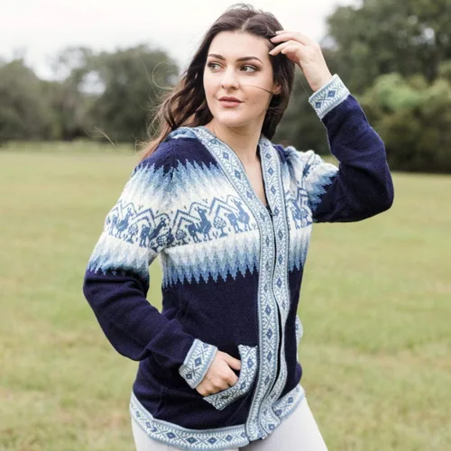 Vista 20 de Little Llamas Chaqueta Sudadera con Capucha de Lana de Alpaca Tejida Negro