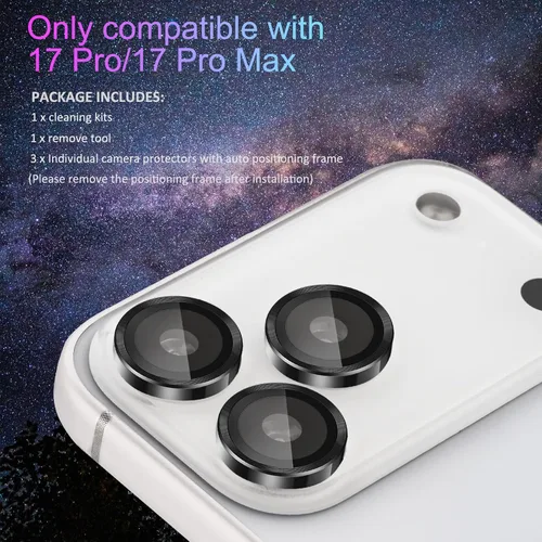 Vista 7 de Protector de Lente de Cámara para iPhone 17 Pro/17 Pro Max, Protector de Cámara de Vidrio Templado Individual con Bandeja de Instalación Compatible