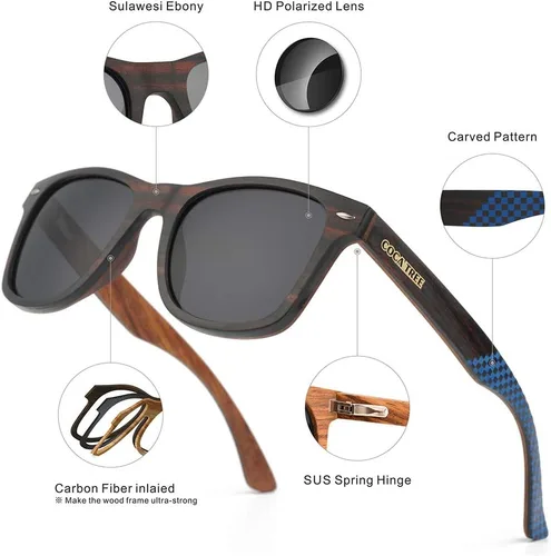 Vista 2 de COCA TREE HD Mirror Polarized Wood Sunglasses for Men and Women UV Protection Driving Classic Retro