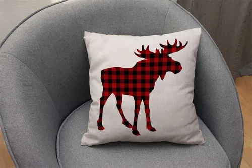 Vista 4 de Nphuriy Funda de almohada decorativa Animal Moose Red and Black Chess Plaid Scottish Buffalo de algodón y lino, funda de cojín cuadrada para sofá