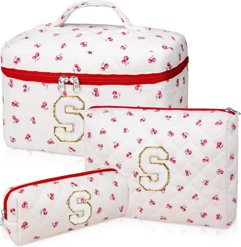 Vista 18 de Set de Bolso de Maquillaje Inicial Junesters, Bolso de Maquillaje Acolchado Personalizado, Bolso de Cosméticos Floral Grande para Mujeres, Bonitos