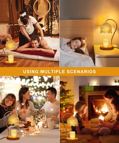 Vista 6 de Lámpara Calentadora de Velas Regulable con Temporizador - Regalos del Día de la Madre para Mamá, Lámpara de Vela de Flores Fragantes con 2 * 50W