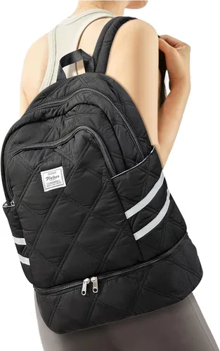 Vista 10 de SYCNB Mochila de gimnasio para mujer con compartimento para zapatos Negro