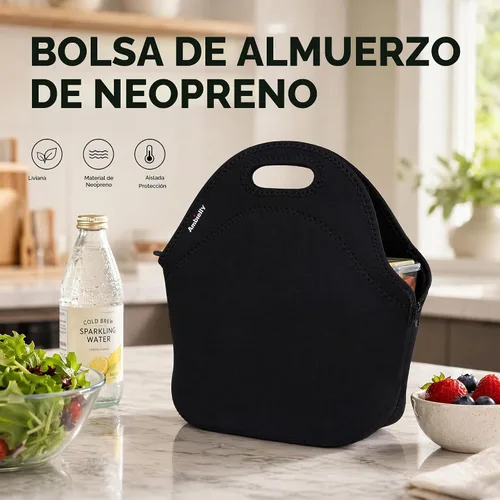 Vista 7 de Nevera de neopreno de Ambielly. Nevera con aislamiento para guardar la comida en un viaje, Negro