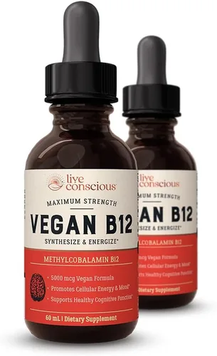 Vista 10 de Live Conscious Gotas líquidas sublinguales de vitamina B12 vegana Fórmula de metilcobalamina de B12 de máxima potencia 5000 mcg Vitamina B 12