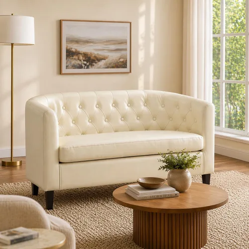 Vista 11 de Naomi Home Sillón de barril, sofás de dos plazas con botones acolchados de piel sintética, sofá moderno de dos plazas de piel sintética, sillones
