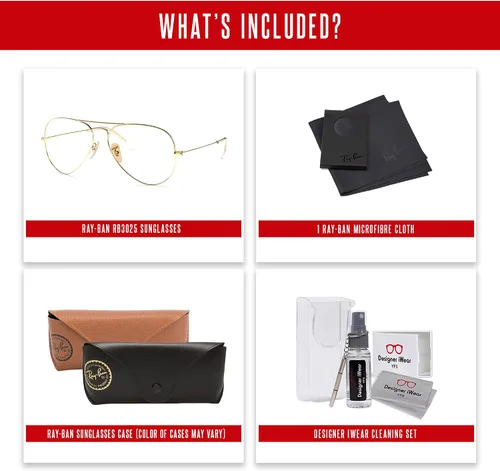 Vista 111 de Ray-Ban RB3025 - Lentes de sol de aviador de metal para hombre y mujer + paquete con kit de cuidado de gafas iWear de diseñador