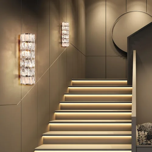 Vista 7 de Aplique de pared de cristal cromado de 6 capas, elegante y moderno, adecuado para baño, escalera, cocina, sala de estar, dormitorio, pasillo, 60 W