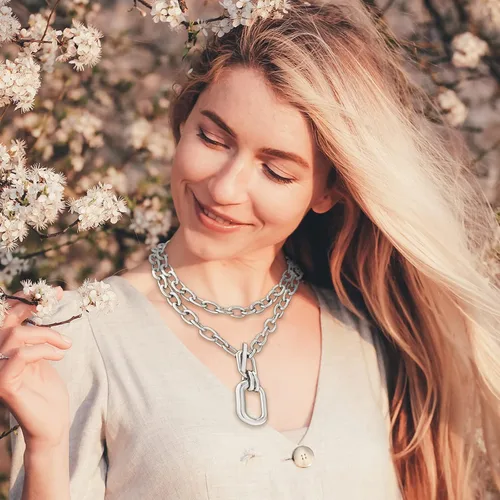 Vista 8 de Long tiantian Collar grueso de oro para mujer, collar de cadena gruesa en capas, collar punk para mujer, gargantilla gruesa, regalo de joyería