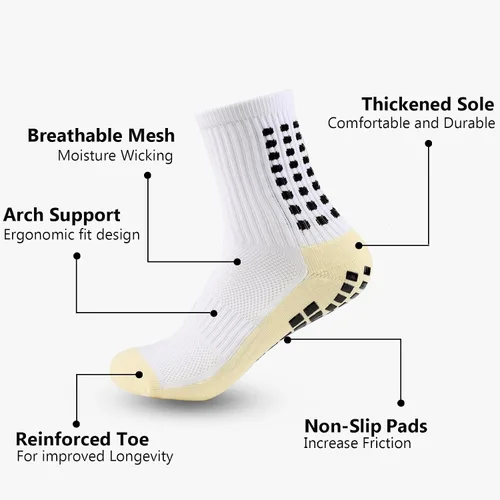 Vista 2 de Calcetines de fútbol para hombre, antideslizantes, atléticos, con agarre antideslizante, calcetines de baloncesto con almohadillas de agarre