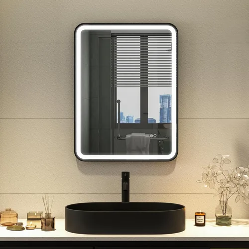 Vista 16 de WELLFOR Espejo LED enmarcado de 48 pulgadas de ancho x 36 pulgadas de largo, espejo rectangular de esquina redondeada de metal con luces para baño