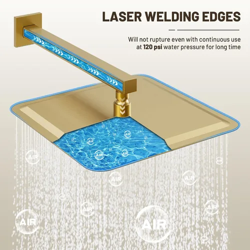 Vista 3 de Esnbia 10" Rain Shower Head, Stainless Steel Rainfall Ceiling Mount Shower Head, 2.5 GPM Water Flow, Brushed Gold