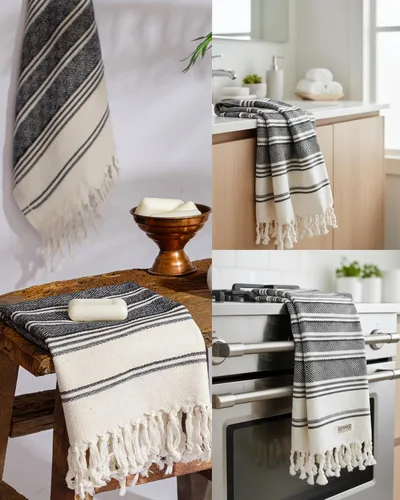 Vista 2 de DEMMEX Toallas de mano turcas de algodón orgánico certificado para baño, juego de 2, toallas de cocina y gimnasio, toallas de viaje compactas