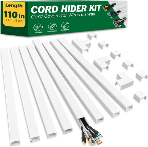 Vista 10 de AZEN Kit para ocultar cables, cubiertas de cables de 315 pulgadas para cables en la pared, cubiertas de alambre pintables para cables en la pared