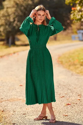 Vista 8 de PRETTYGARDEN - Vestido de otoño por debajo de la rodilla para mujer - Vestido acampanado, fluido y casual de manga larga con cuello en V y plumetí