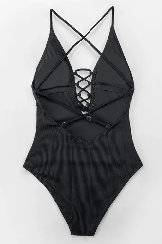 Vista 6 de CUPSHE Bañador de una pieza con cuello en V y volantes, para mujer Negro