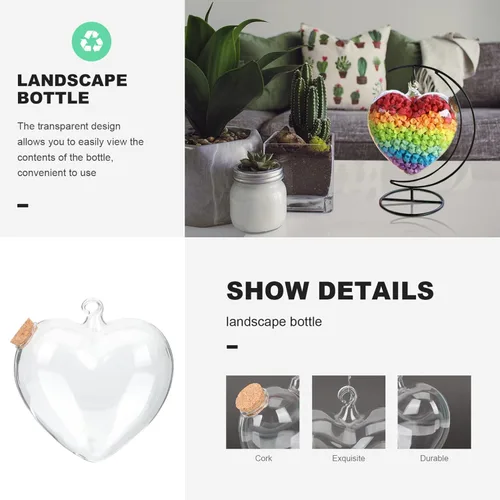 Vista 6 de Tofficu Botella de cristal con forma de corazón de corcho, botella de deseos de plantas, botella de escritorio, jarrón hidropónico para plantas