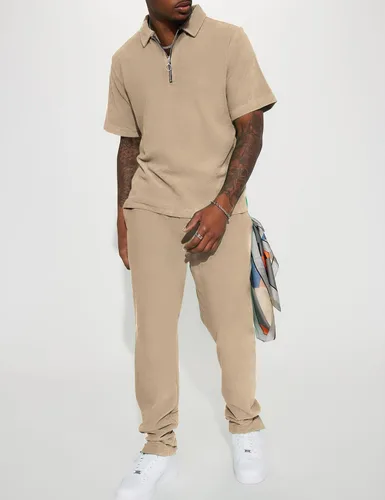 Vista 2 de Chándal deportivo para hombre, 2 piezas, camisa polo y pantalones deportivos con cremallera de cuatro, sudadera de color liso, pantalones deportivos