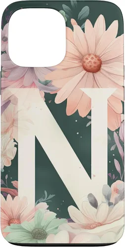 Vista 23 de iPhone 16 Beautiful Daisy Flowers Initial Letter N Monogram Watercolor Case