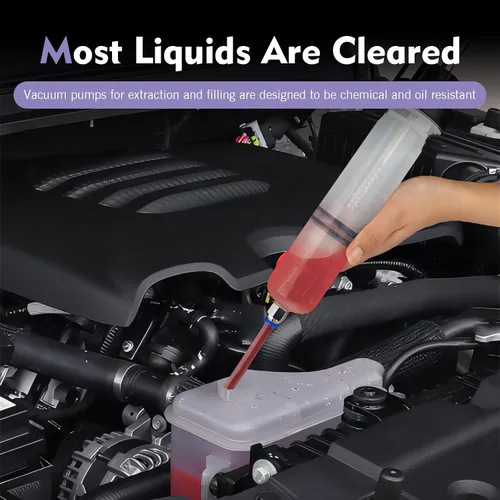 Vista 7 de Bomba extractora de líquidos automotriz de 200 cc, potente jeringa de cambio de aceite manual con 2 tubos de succión de repuesto, herramienta