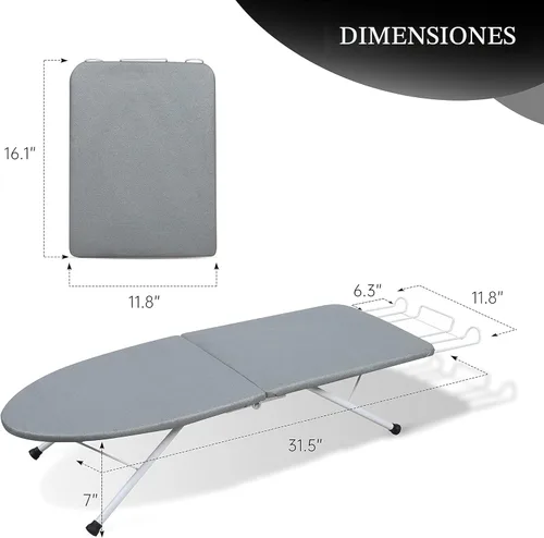 Vista 7 de ZOES HOMEWARE Tabla de planchar de mesa, tabla de planchar portátil con soporte para plancha, tabla de planchar pequeña plegable con cubierta