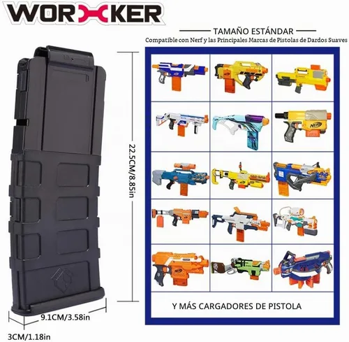 Vista 4 de WORKER F10555 15 dardos bala clips de uso común moldeo por inyección revista clip táctico para Nerf N-Strike Elite Negro