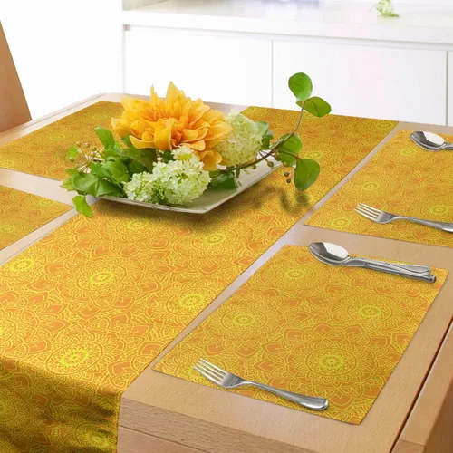 Vista 61 de Lunarable Camino de mesa tropical y manteles individuales, acuarela tucán loro flamenco piñas y flores silvestres sobre rombo, juego para decoración
