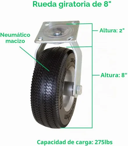 Vista 3 de Marathon Rueda giratoria de 8" con neumático plano libre