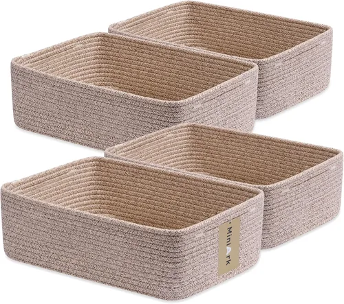 Vista 27 de MiniArk Cestas organizadoras grandes poco profundas de 15 x 11 x 5.1 pulgadas, contenedores de almacenamiento tejidos de cuerda para baño, estantes