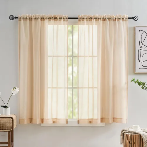 Vista 96 de MYSTIC-HOME Juego de cortinas de niveles transparentes blancas para cocina de 24 pulgadas de largo, tratamiento de cortinas para ventanas pequeñas