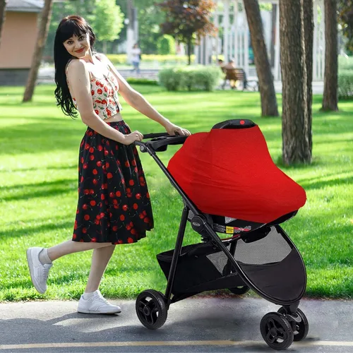 Vista 7 de Moudou Funda de asiento de coche para bebé, color rojo, suave, elástica, cubierta de toldo para asiento de automóvil, funda de lactancia para recién