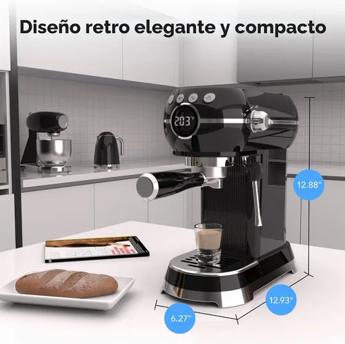 Vista 7 de HBN Máquina Compacta de Espresso de 20 Bar con Espumador de Leche, Tanque de Agua Extraíble de 27oz para Espacios Pequeños, Cafetera Casera