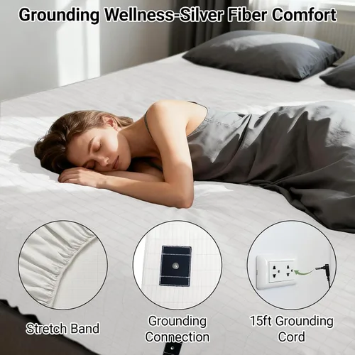 Vista 3 de Grounding Sheets Full XL, 90% algodón 10% fibra plateada sábana bajera Blanco