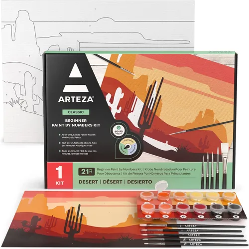 Vista 10 de Arteza Pintura por números para adultos, 12 x 16 pulgadas, 21 piezas, kit de pintura de barco por números, viene con 1 panel de lienzo, 12 macetas