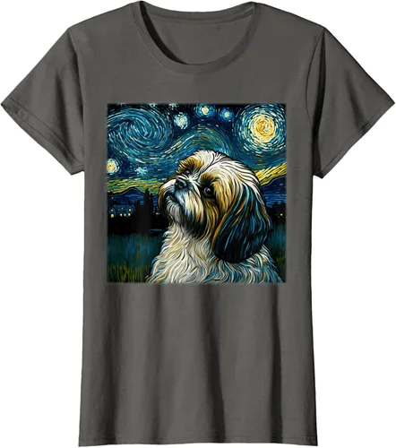 Vista 54 de Camiseta Surrealism Starry Night Shih Tzu Dog