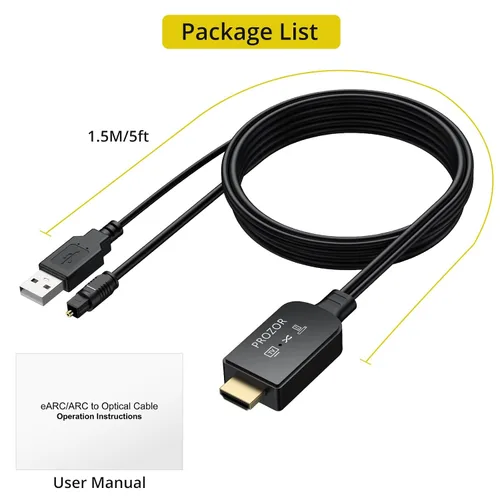 Vista 7 de eARC/ARC a cable extractor de audio óptico (4.9 ft/5 pies), convertidor de audio eARC mejorado compatible con Dolby/DTS 5.1, 192 KHz HDMI eARC/ARC a