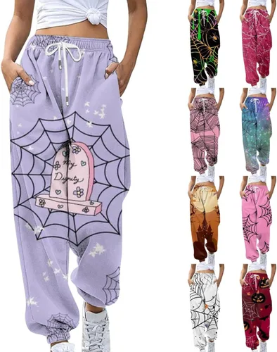 Vista 2 de FABFEGU Pantalones de chándal para mujer, con bloques de color, trabajo, negocios, casual, cintura alta, pantalones de vestir, pantalones fluidos