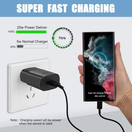 Vista 3 de Kit de cargador súper rápido tipo C, bloque de cargador de teléfono Android PD de 25 W PD USB C y cable de carga C de 5 pies, cable de carga rápida