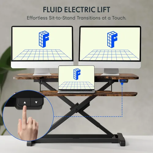 Vista 24 de FLEXISPOT Convertidor eléctrico de escritorio de pie de 32 pulgadas, elevador de escritorio motorizado para sentarse a pie, monitor de escritorio