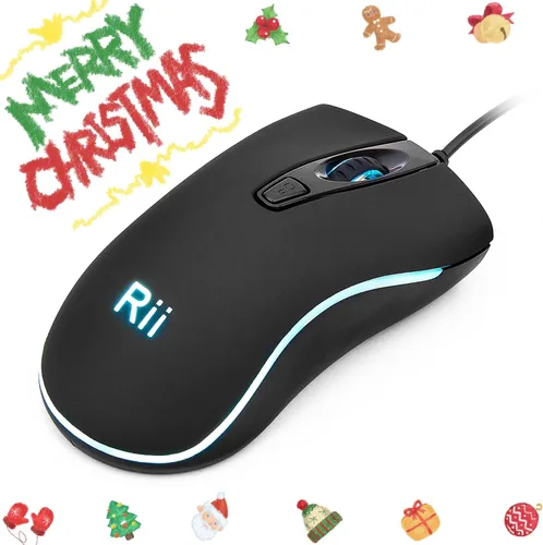 Vista 2 de Rii RM105 Mouse con cable mouse de computadora con retroiluminación RGB colorida niveles de 2400 DPI agarre cómodo óptico ergonómico ratones