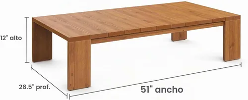 Vista 3 de Modway Tahoe - Mesa de centro rectangular de madera de acacia para exteriores en color natural, ideal como mesa de centro de jardín o mesa de porche