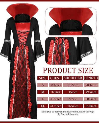 Vista 4 de Xtinmee Juego de 5 piezas de disfraz de vampiro real para niñas, fiesta temática de vampiro, victoriana, reina de vampiro, juego de rol, fiesta